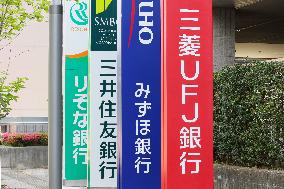 Signs and logos of four banks